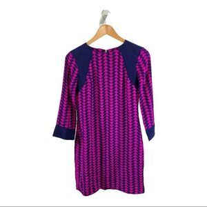 ALICE & TRIXIE Women’s Silk Geometric Pattern Dress Pink/Blue Size Extra Small